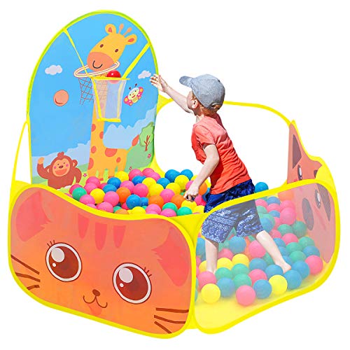 Esenlong Bällebad, süßes Pop-Up-Spielzelt für Kinder, mit Basketballkorb, für 6 Monate bis 5 Jahre von Esenlong