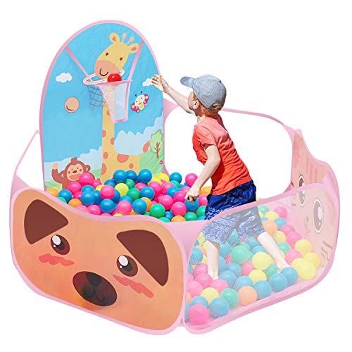 Bällebad Baby,Bällebad Mädchen Pop-Up-Spielzelt für Kinder,Outdoor Faltbare Ball Grube,mit Basketballkorb,Gelb von Esenlong