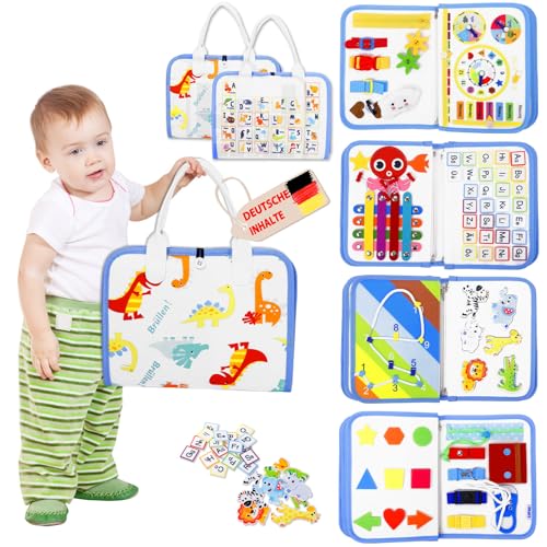 Esjay Busy Board Deutsch, Montessori Spielzeug für Kleinkinder ab 1 2 3 4 Jahre, Activity Board, Sensory Book Lernspielzeug, Geschenk Junge Mädchen, Motorikspielzeug für Reise Auto Flugzeug (Weiß) von Esjay