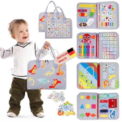 Busy Board Deutsch Montessori Spielzeug für Kleinkinder ab 1 2 3 4 Jahre, Activity Board Book, Baby Sensory Lernspielzeug, Geschenk Junge Mädchen Kleinkinder, Motorikspielzeug für Reise Auto Flugzeug von Esjay