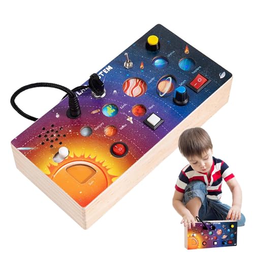Esncddym Aktivitätsbrett aus Holz, sensorisches Spielzeug, Kleinkind-Aktivitätsbrett - Sensorisches Montessori-Spielzeug mit Sonnensystem | Tragbares pädagogisches Lernspielzeug für Reisen, Zuhause, von Esncddym