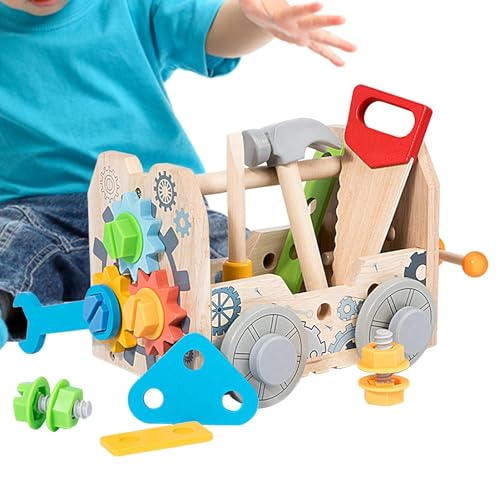 Esncddym Werkzeugset für Kinder, Werkzeugwerkbank aus Holz | Holzwerkbank für Kinder | Holz-Werkzeugbank für Kleinkinder, Lernspielzeug für Jungen und Mädchen von Esncddym