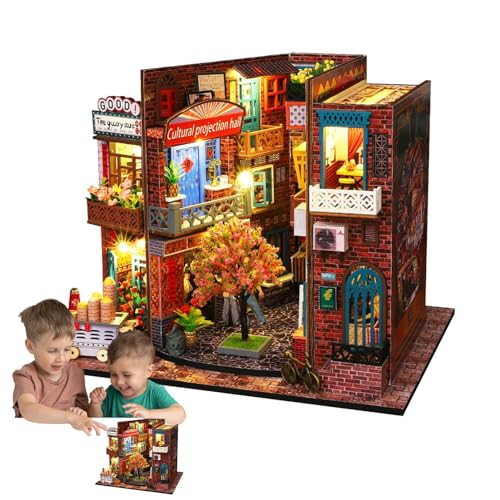 Esncddym Winziges Haus-Kit, Miniatur-Haus-Kit | Miniatur-Bausätze | Miniaturhaus-Dekoration, kleines Puppenhausmodell mit LED-Licht für Erwachsene und Teenager von Esncddym