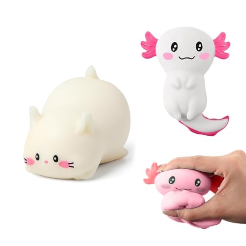 Esoes 3 Stück Squeeze Spielzeug,Antistress Spielzeug,Niedliche Weiße Katze Stressball,Lustiges Squishy Antistress Spielzeug,Salamander Stressabbau Spielzeug, für Erwachsene und Kinder von Esoes