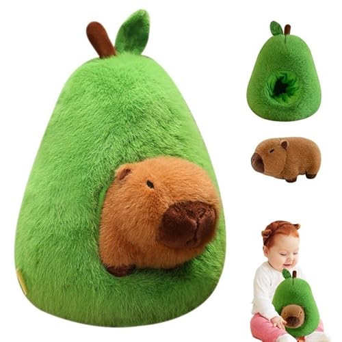 Esoes 35cm Niedlichen Capybara Kuscheltier,Capybara Plüschtier,Simulation Avocado Plüschpuppen Nehmbare Kopfbedeckung，Capybara Plushies Super Weiche Gefüllte Spielzeug Plüsch,Geburtstagsgeschenk von Esoes