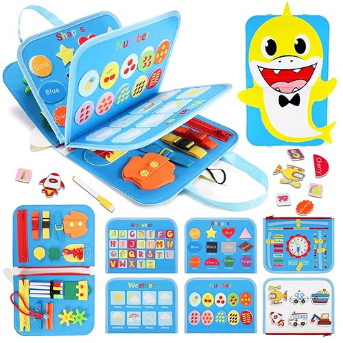 Busy Board 8 in 1 für Kleinkinder ab 1 Jahr, Activity Board Baby Sensorisches Montessori Spielzeug ab 1 2 3 4 5 Jahre Lernspielzeug für Jungen Mädchen Geschenke Quiet Book Kinderspielzeug (Blau) von Esriptoyz