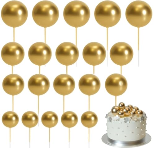 Esshogo 20 Stück Kuchen Dekorationen Mini Ballons Cake Topper Kugeln für Jubiläum, Hochzeit, Geburtstag, Gold von Esshogo