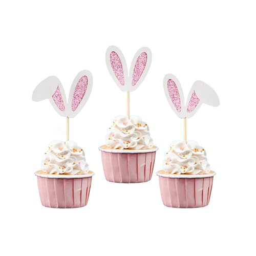 Esshogo Easter Bunny Kuchen Deko, 12 Stück Hasenohren Tortendeko Ostern, Kuchen Deko Kaninchen, Cupcake Deko Hase, Cupcake Topper Ostern, Bienen Kuchen Dekoration von Esshogo