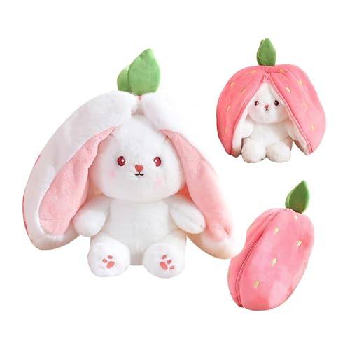 Esshogo Hasen Verstecken Plüsch, Kinderpuppe Rübe in Hase Puppe Rübe in Hase Puppe Rosa Puppe, Hasenpuppe, Hasenplüsch, Hasenplüschtier(18cm Hoch) von Esshogo