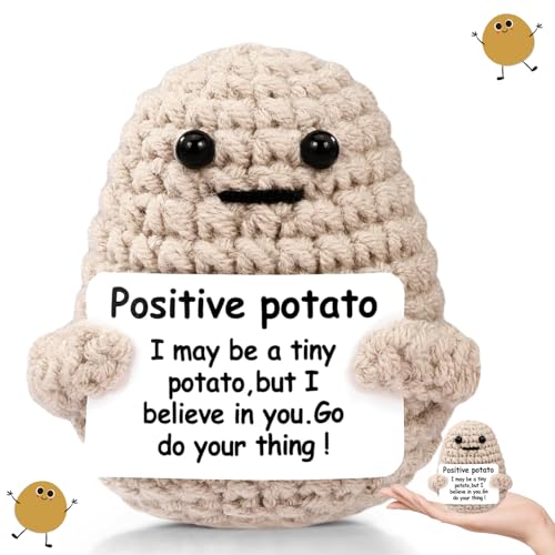 Esshogo Mini patata positiva, Idea Regalo Originale e Motivazionale, Positive Potato Knitted,Mini Positive Potato Con Carta Ispiratrice per Amici Regalo di Festa di Compleanno, Cachi von Esshogo