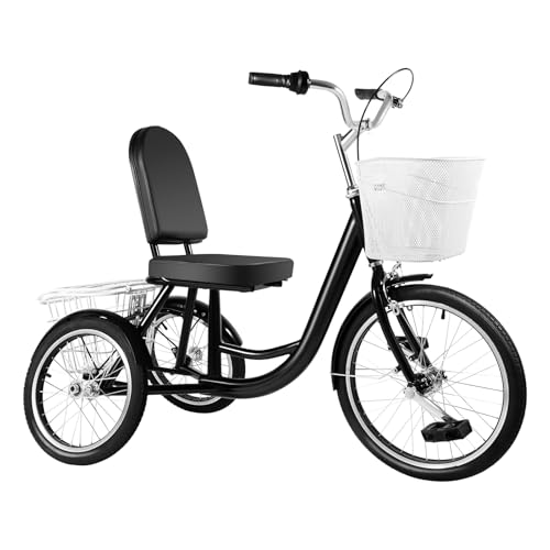 20 Zoll 3-Rad-Fahrrad, Dreirad für Erwachsene Schwarz Trike Bike Dreiräder mit Einkaufskorb für Erwachsene, Senioren und Frauen von Estabeter