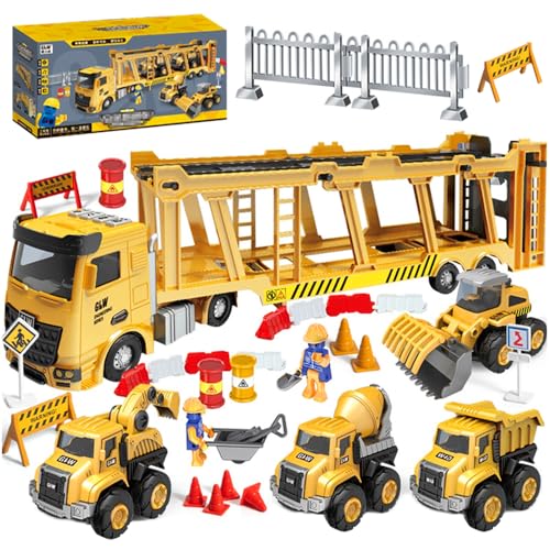 Baufahrzeuge Kinder groß LKW Fahrzeug Spielzeug mit Kran Spielzeug Bulldozer Dampfwalze Gabelstapler für Kinder Jungen 3 4 5 6 7 8 Jahre Konstruktionsfahrzeuge Geburtstagsgeschenk(G-1467) von Esteopt