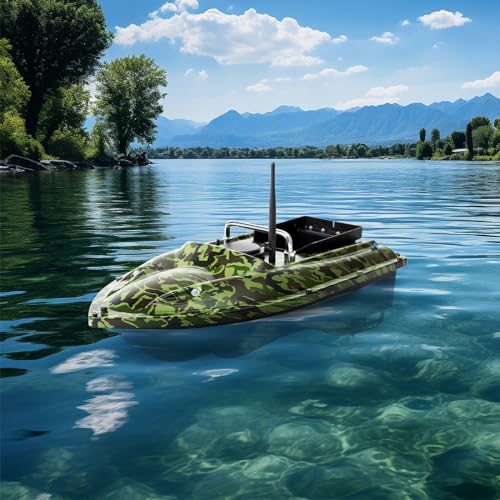 Esyogen 500m RC Fischköder Boot,unterbringen Fish Fischköder Futter 1.5kg,Fernbedienung Tarnung Fischerboot Wireless Einhandsteuerung Futterboot Angeln Boot mit LED von Esyogen