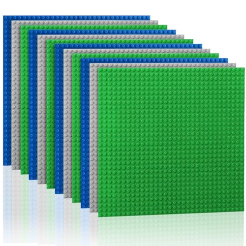 Etarnfly 12 Platten Set Bauplatte, Kompatibel mit Meisten Marken, 25 ×25cm, Konstruktionsspielzeug für Kinder, Grau Grüne Blaue Grundplatte von Etarnfly