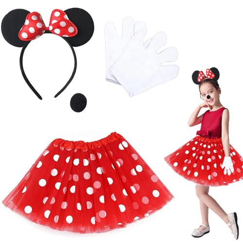 Eterspr 4 Stück Maus Kostüm, Damen Maus Mouse Kostüm, Haarreifen mit Maus Ohren Gepunkteter Tutu, für Kostümparty, Fasching, Karneval Party von Eterspr