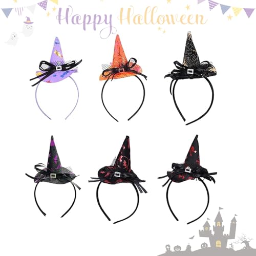 Eterspr 6 Stück Halloween Dekoration, Hexenhut Haarreif Set, Geeignet für Cosplay, Verkleidung, Weihnachten, Neujahr, Maskerade, Mottopartys usw von Eterspr