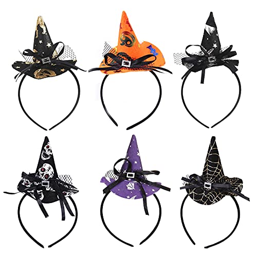 Eterspr 6 Stücke Hexenhut Haarreif, Halloween Stirnbänder, Spinnenschädel Stern Kopfschmuck, Kinder Damen Kopfbedeckung, für Halloween Dekoration von Eterspr