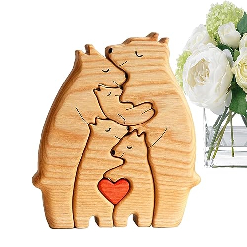 Eteslot Wooden Bears Family, Family - Wooden Bears Family - Wooden pet carvings, Wooden Family Puzzle - Cute Wooden Bear Figurine Puzzle - Unique Home Decoration von Eteslot