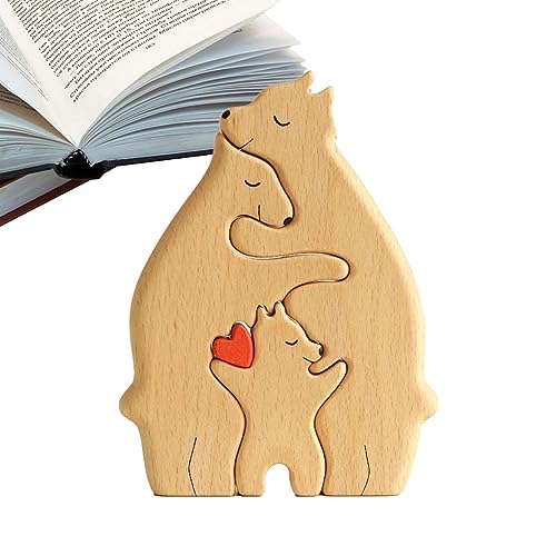 Eteslot Wooden Bears Family, Family - Wooden Bears Family - Wooden pet carvings, Wooden Family Puzzle - Cute Wooden Bear Figurine Puzzle - Unique Home Decoration von Eteslot