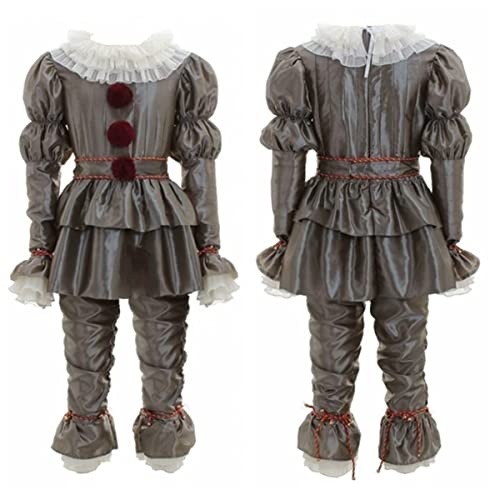 Etokfoks Kinder Clown Halloween Cosplay Kostüm - Deluxe Halloween Scary Clown Kostüm Scary Makeup Cosplay Kostüm Silber Smal von Etokfoks