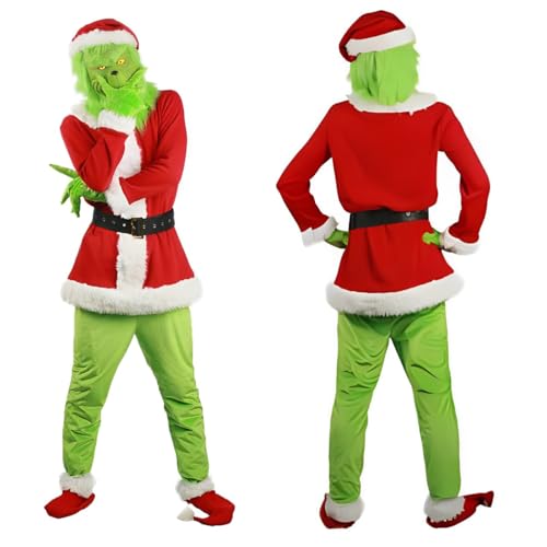 Etokfoks Weihnachtsmann-Kostüm, grünes Monster-Kostüm-Set für Erwachsene, Cosplay, XL, 7-teilig von Etokfoks