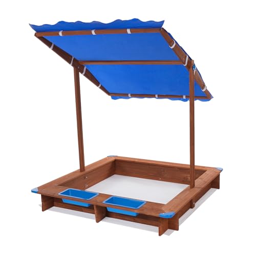 Holzsandkasten mit Schwenkbarem Höhenverstellbarem Dach, Sandkiste für Kinder Outdoor Spielhaus (Blau) von Etrhdfyts