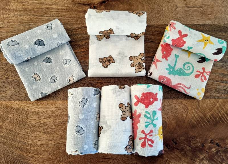 Bebeloo Mullwindeln 6Er Pack 80x80 Spucktücher Aus Baumwolle Stoffwindeln Saugstark Waschlappen Schadstoffgeprüft Zertifizierte Kindermuster von Etsy - 4LTextil