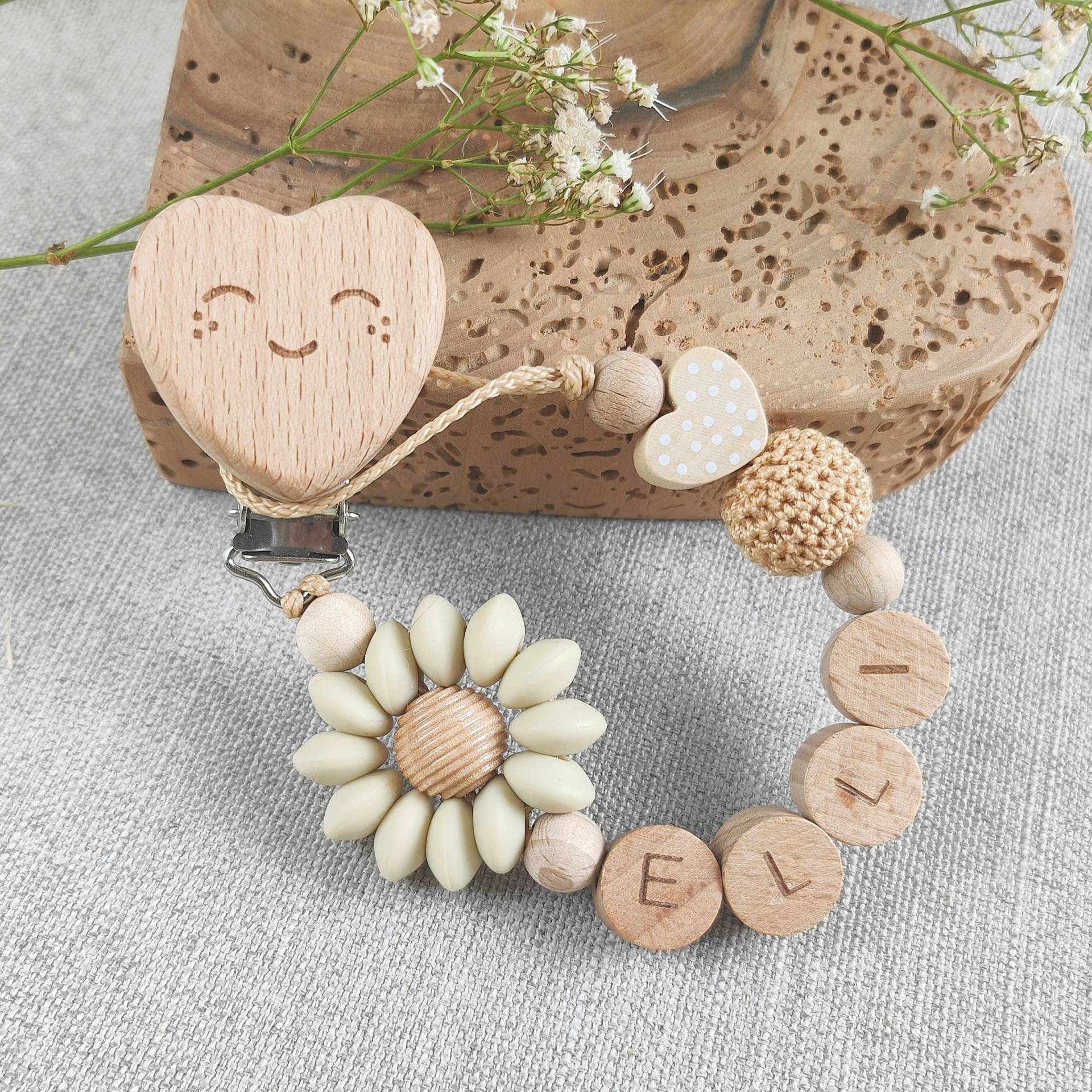 Schnullerkette Mit Namen | Mädchen Personalisiert Blume Geschenk| Herz Mi Smiley von Etsy - 7miniwunder