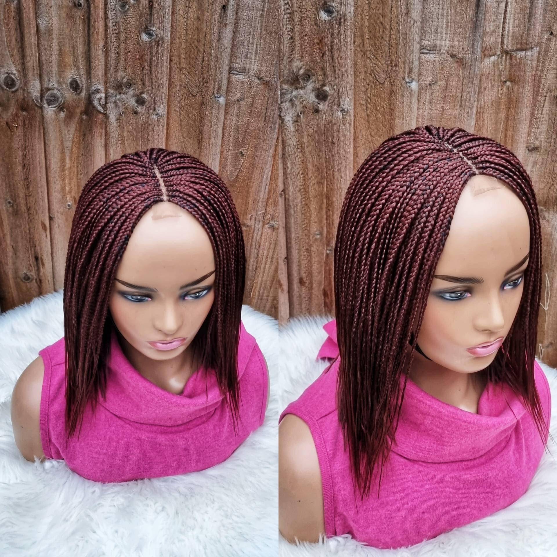 Hand Made Braided Feathers Wig/Short Braids 12 Inch | Color 35 Burgundy von Etsy - Adorablewigsuk