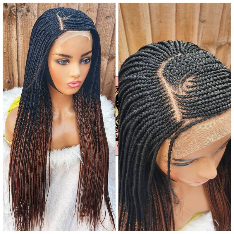 Handmade Braided Cornrow C Cut Full Closure Ombre Wig 32Inch von Etsy - Adorablewigsuk