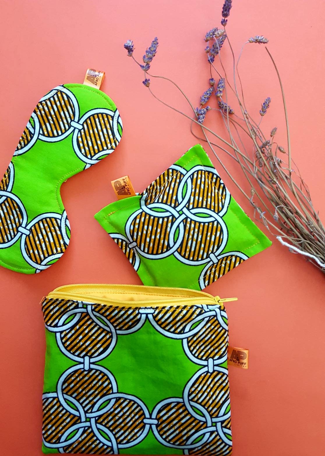 Grüne Kreise Wachsdruck Lavendeltäschchen Und Augenmaske Pflegeset von Etsy - AfroPuffLtd