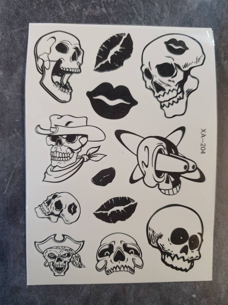 1x Bogen Schwarz Arty Scary Skulls Jungen Mädchen Temporäre Tattoos Für Partys Geschenk Taschen von Etsy - AliBabasBazaar