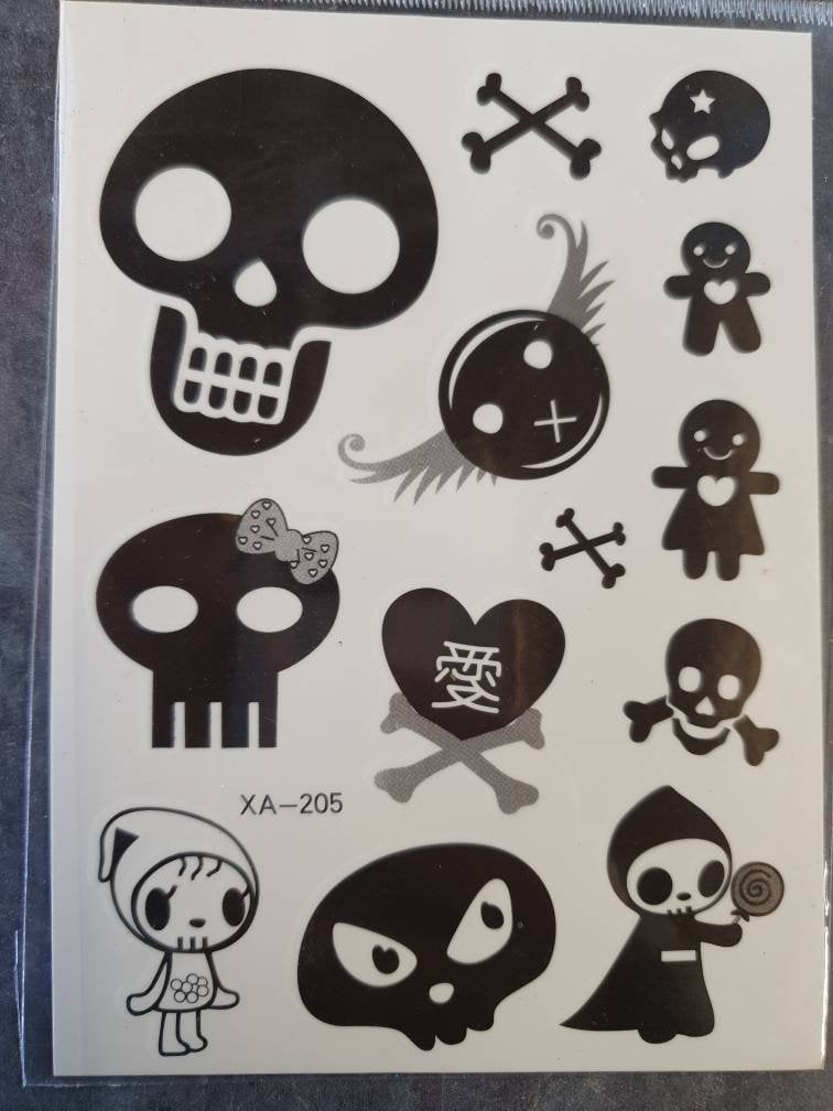 1x Bogen Schwarz Arty Skulls Lebkuchen Jungen Mädchen Temporäre Tattoos Für Partys Geschenk Taschen von Etsy - AliBabasBazaar