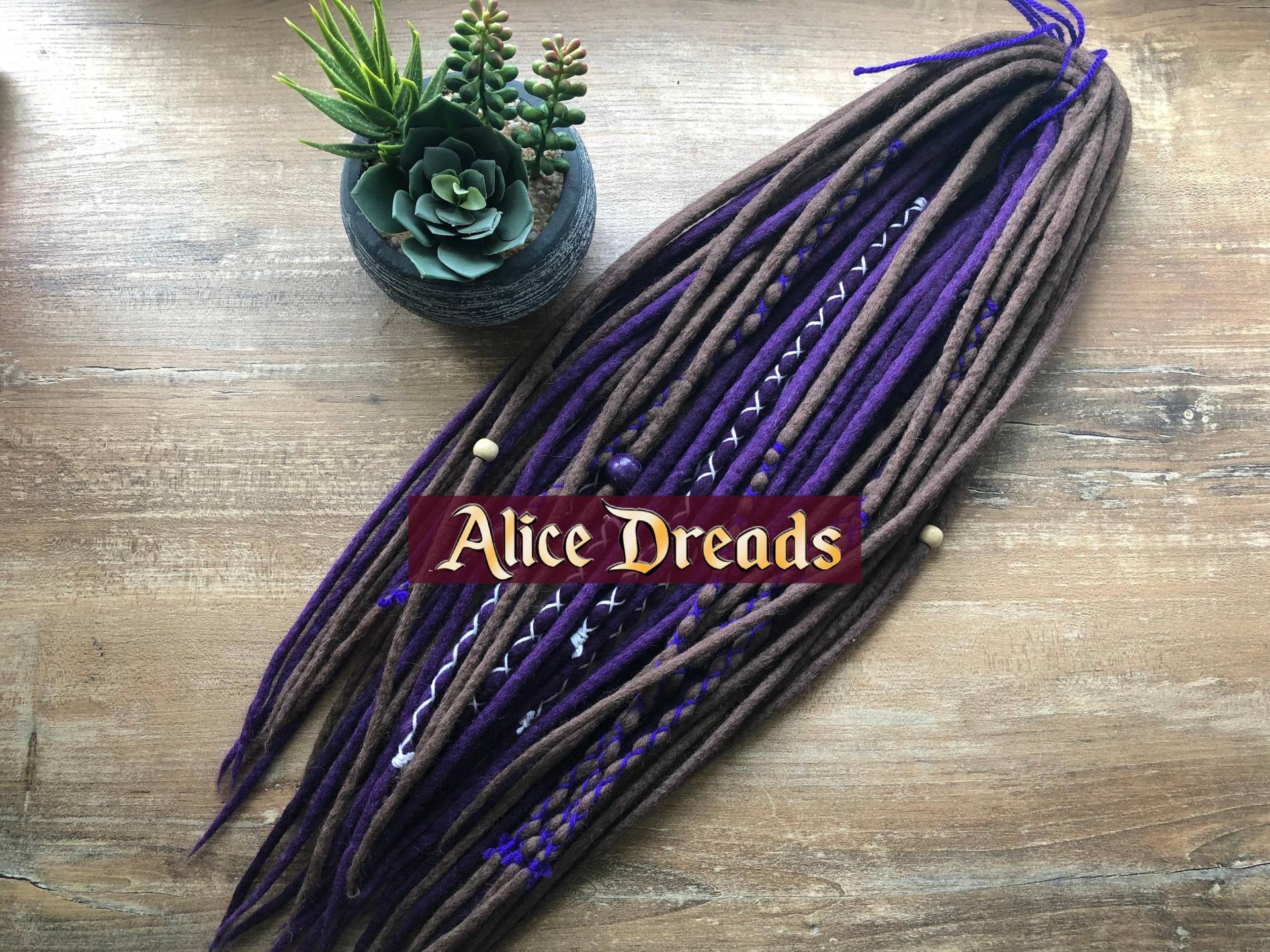 Dreadlock Erweiterungen Set Aus Wolle Dreads Dunkelbraun Und Lila Doppelendige Locken Filz Dreadlocks Haarverlängerung von Etsy - AliceDreads