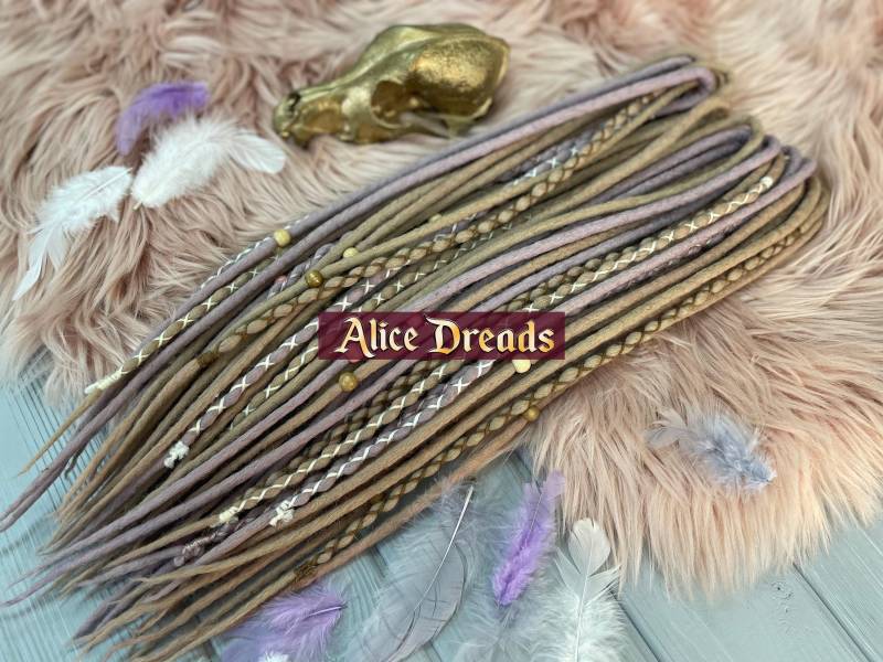 Alice Dreads Dreadlock-Verlängerungen Dreadlocks Set Wolle Dunkelblond Blond Honig Rose Koralle Puder von Etsy - AliceDreads