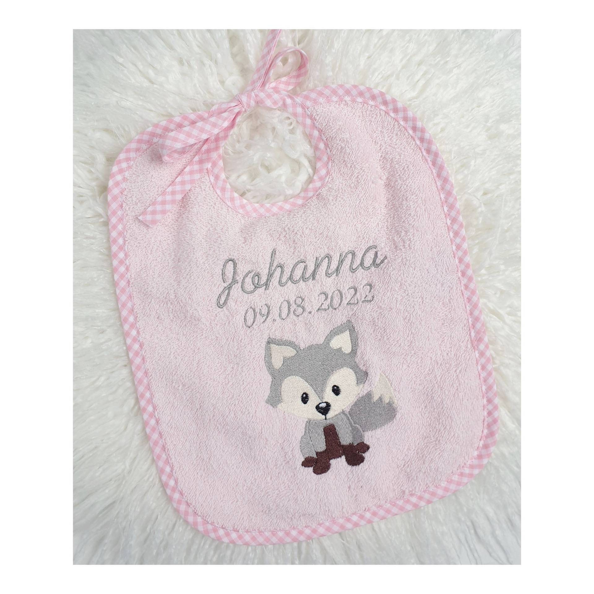 Lätzchen - Mit Name Fuchs Personalisiert Grau-Rosa Mädchen Babygeschenk von Etsy - AmeliesweltGeschenke