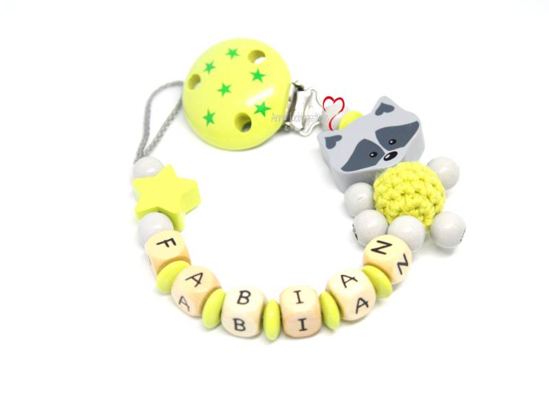 Schnullerkette Mit Namen Junge Personalisiert Waschbär Lemon Geburt Taufe Babygeschenk Babyparty von Etsy - AnniLieblingsstuecke