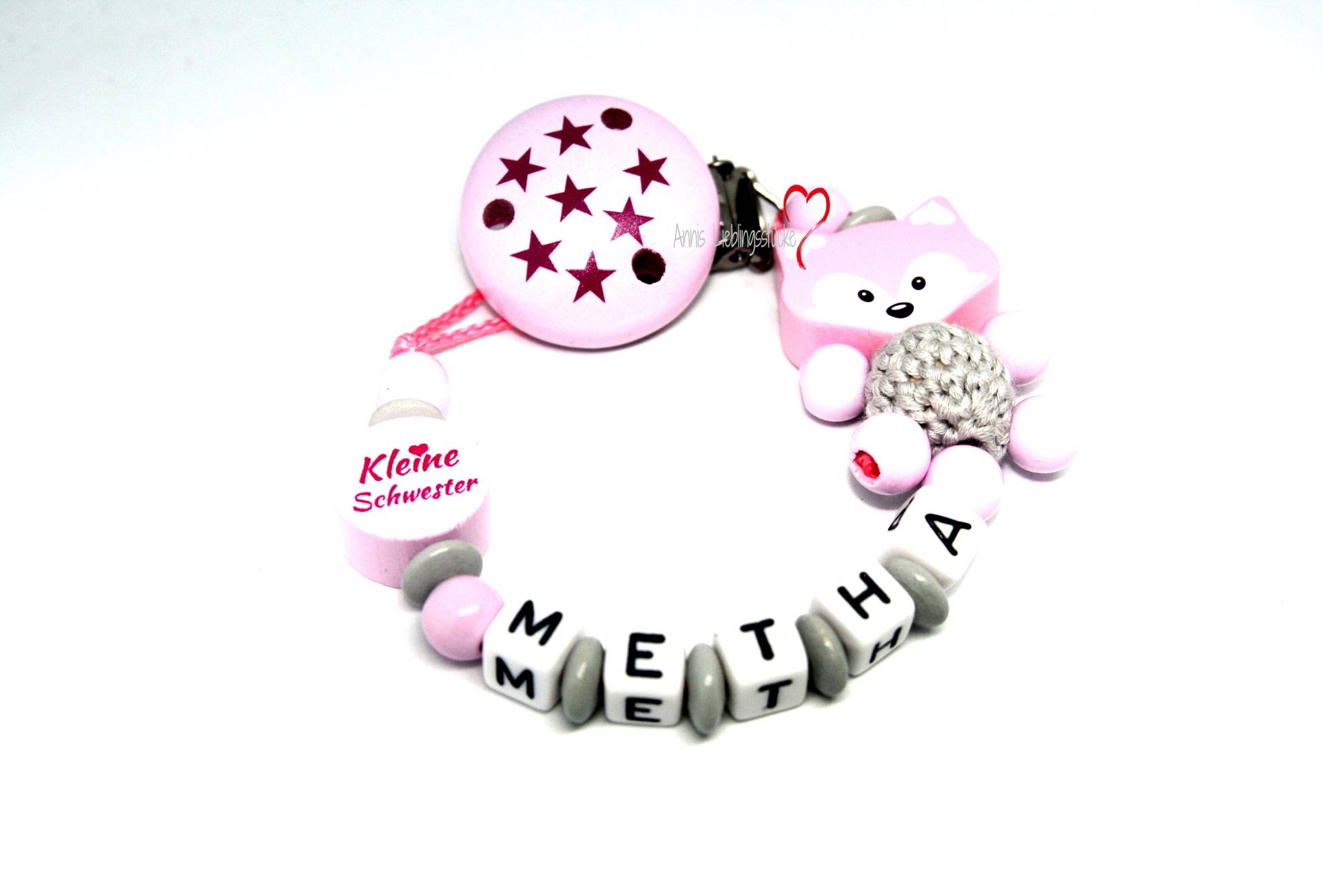 Schnullerkette Mit Namen Mädchen Personalisiert Kleine Schwester Rosa Geburt Taufe Babygeschenk Babyparty von Etsy - AnniLieblingsstuecke