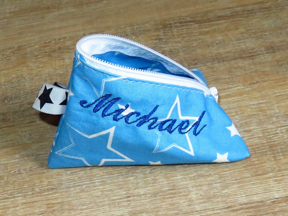 Schnullertasche Mit Namen Bestickt Personalisiert Wunschname Geschenk Babygeschenk Blau Sternen Junge von Etsy - AnnimannieB