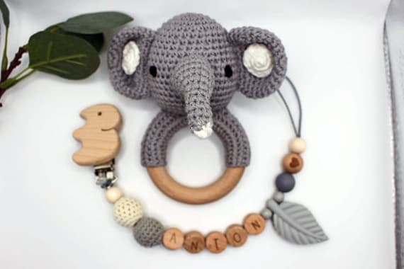 Schnullerkette Und Rassel Elefant, Personalisierbar, Geschenkset Elefant Schnullerkette Und Rassel Elefant, Personalisierbar, Geschenkset Elefant von Etsy - ArtPearlBaby