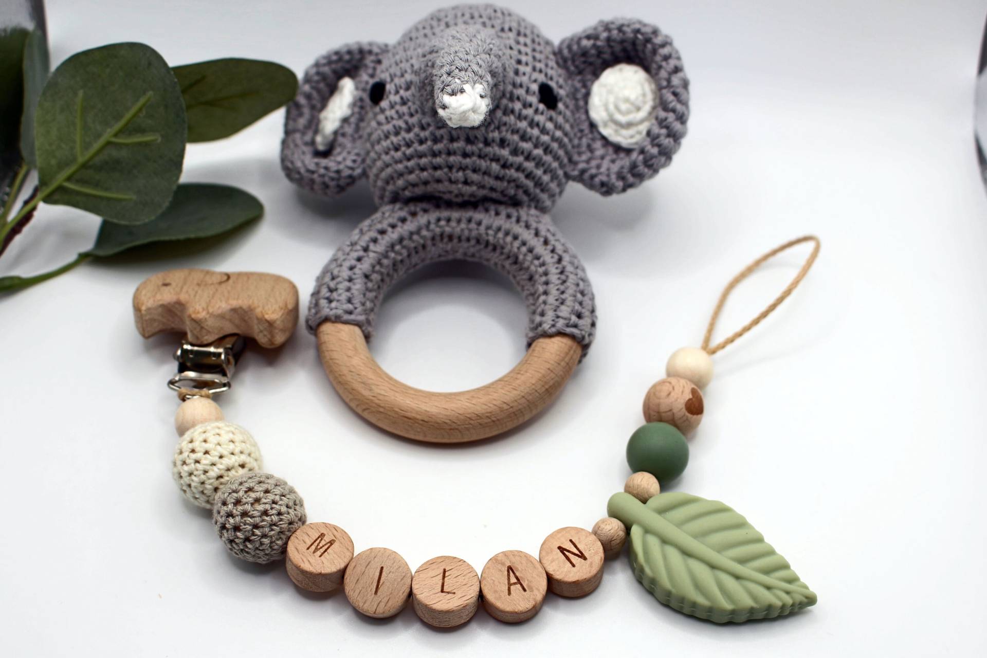 Schnullerkette Und Rassel Elefant, Personalisierbar, Geschenkset Elefant Schnullerkette Und Rassel Elefant, Personalisierbar, Geschenkset Elefant von Etsy - ArtPearlBaby
