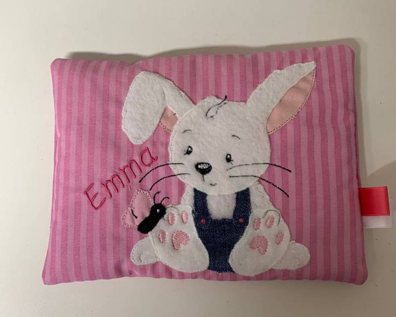 Körnerkissen Mit Hase Rosa Gestreift Personalisiertes Geschenkgeschenk Zur Geburtgeschenk Taufe Wärmekissen von Etsy - AureaArtisShop