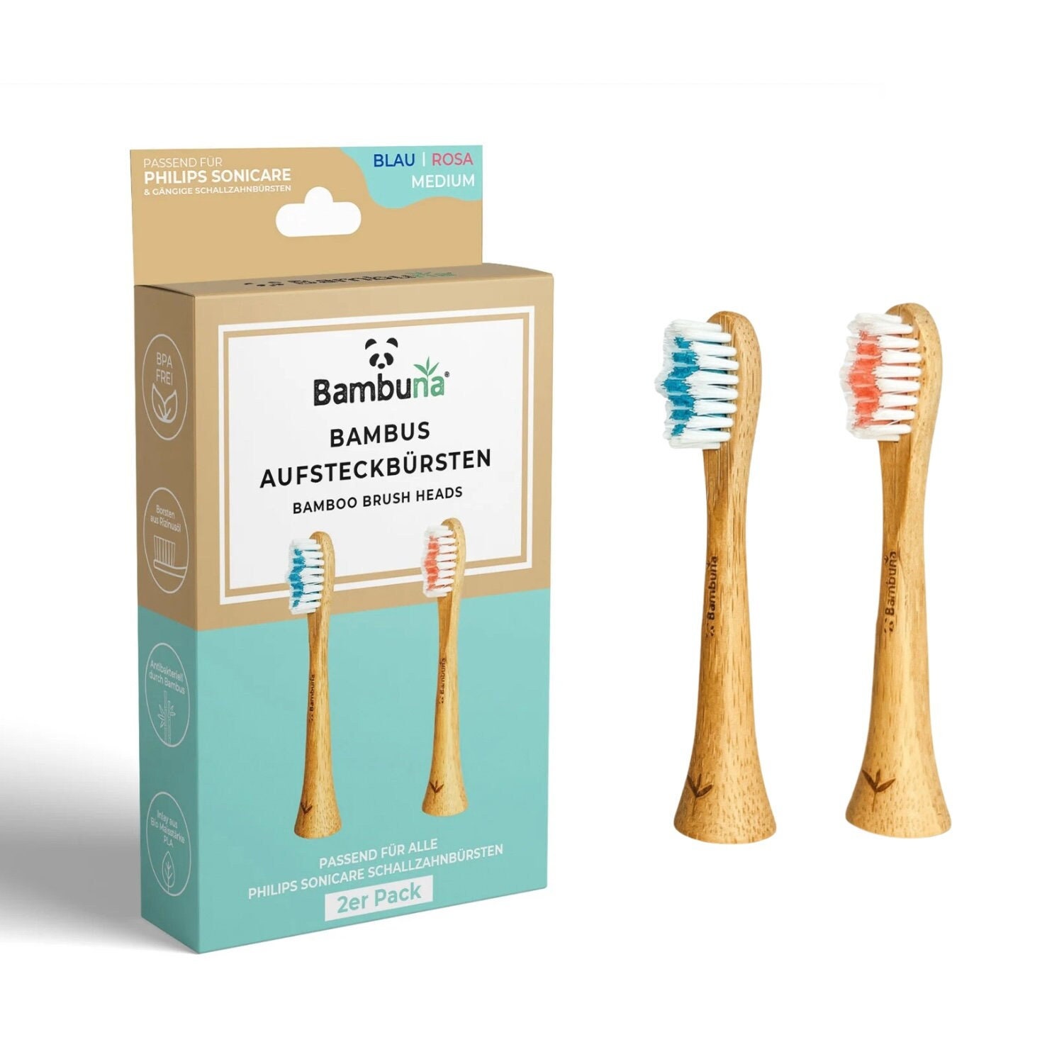 Bambuna® 2x Ersatzbürsten Passend Für Philips Sonicare Aus Bambus - Mittelweiche Aufsteckbürsten Schallzahnbürste von Etsy - BAMBUNAde