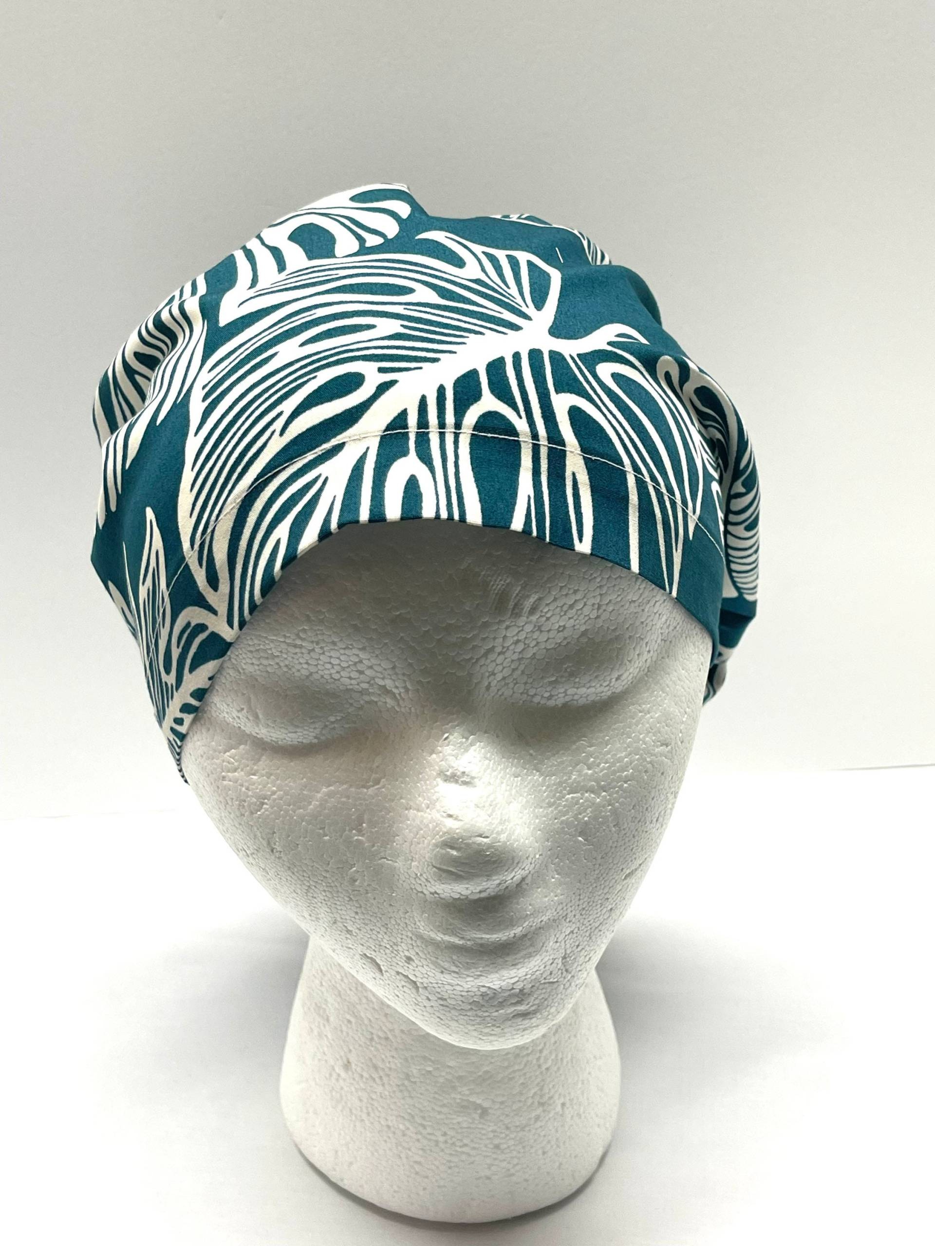 Euro Nurses Cap Hawaiian Print Dark Teal Monstera Nurse Cap/ Scrub Bonnet One Size von Etsy - BDineCreations