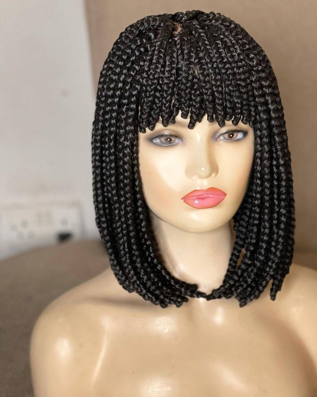 12-Zoll Geflochtene Perücke Mit Pony Für Schwarze Frauen Auf 4 Verschluss & Frontal, Kleberlose Handgefertigte Box Braids Perücke von Etsy - BRAIDEDWIGBOUTIQUE