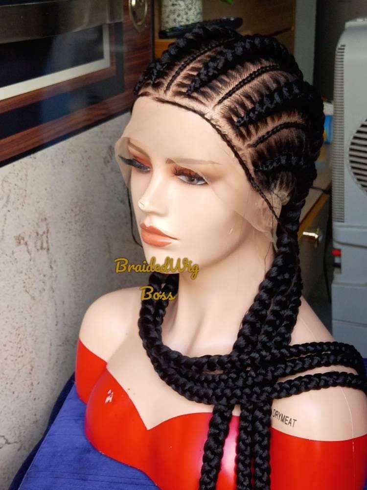 40 Zoll Cornrow Volle Spitze Perücken Stitch Feed-In Zöpfe Perücke Gebleichte Knoten Cornrows Geflochtene Für Schwarze Frauen Box Faux Locs von Etsy - BRAIDEDWIGBOUTIQUE1