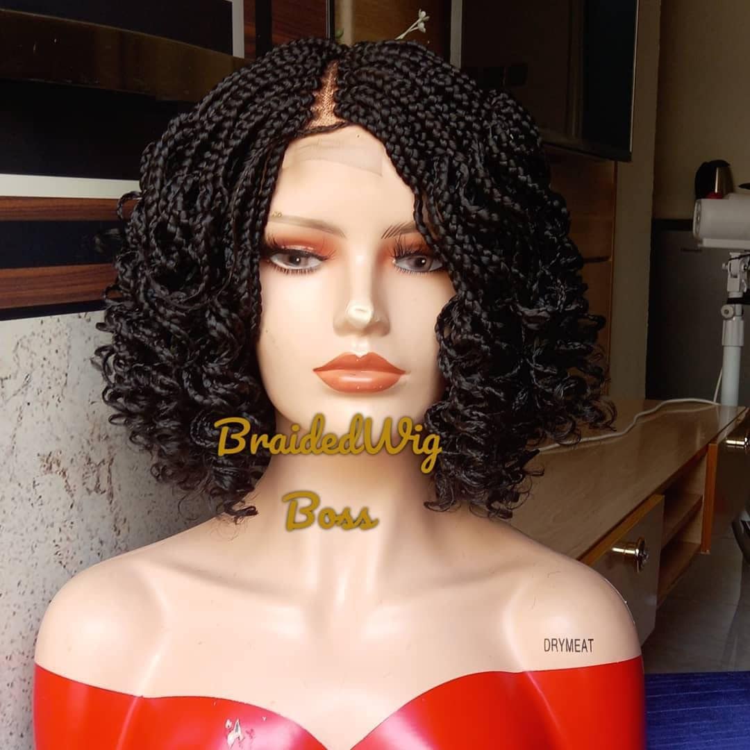 Kurze Lockige Geflochtene Perücke Auf Einem 2 Mal 4 Verschluss Mittlere Box Braids Für Schwarze Frauen Cornrows Wig Faux Locs Dreadlocks Lace Frontal von Etsy - BRAIDEDWIGBOUTIQUE1