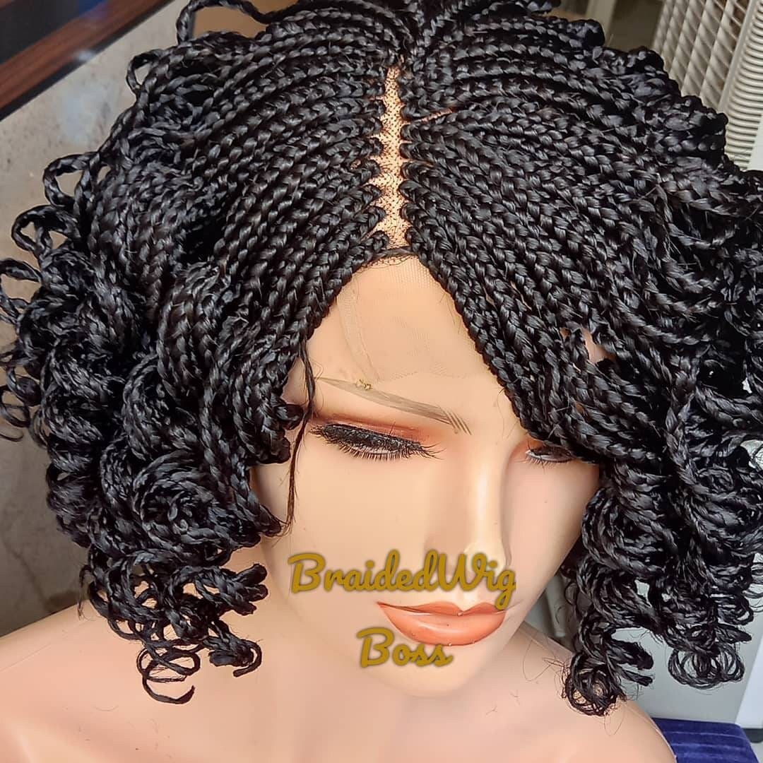 Kurze Lockige Zopf Perücke Geflochtene Spitzenfront Perücken Für Schwarze Frauen Cornrows Knotenlose Zöpfe Faux Locs Dreadlocks von Etsy - BRAIDEDWIGBOUTIQUE1