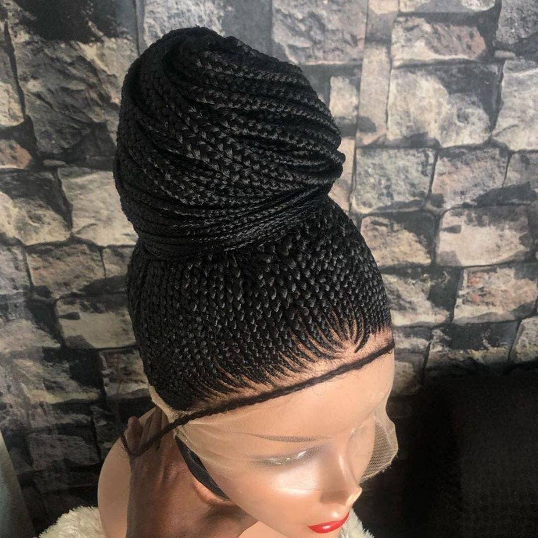 Updo Cornrow Geflochtene Perücke - Handgeflochtene Lace Front Echthaar-Perücke Für Schwarze Frauen von Etsy - BRAIDEDWIGBOUTIQUE