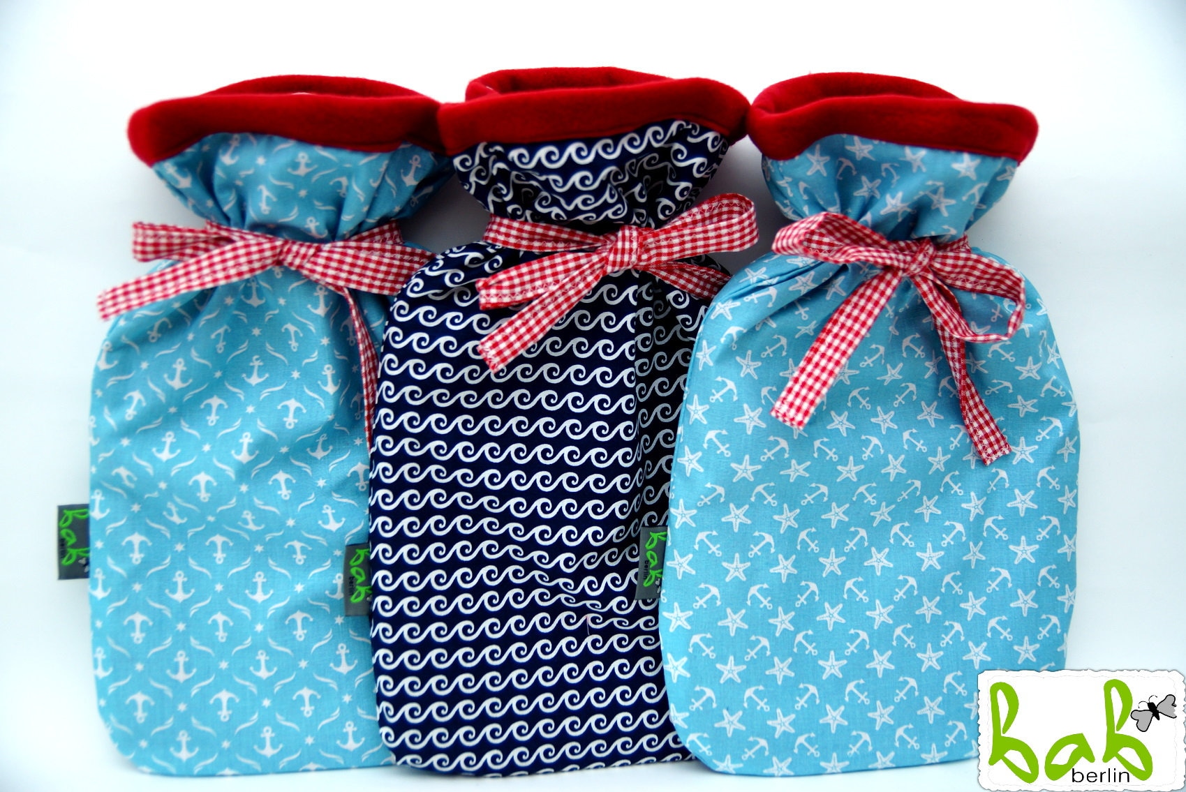 Wärmflasche Mit Bezug, Hot Water Bottle Cover, in Blau/Rot Maritim von Etsy - BabBerlinVonElena